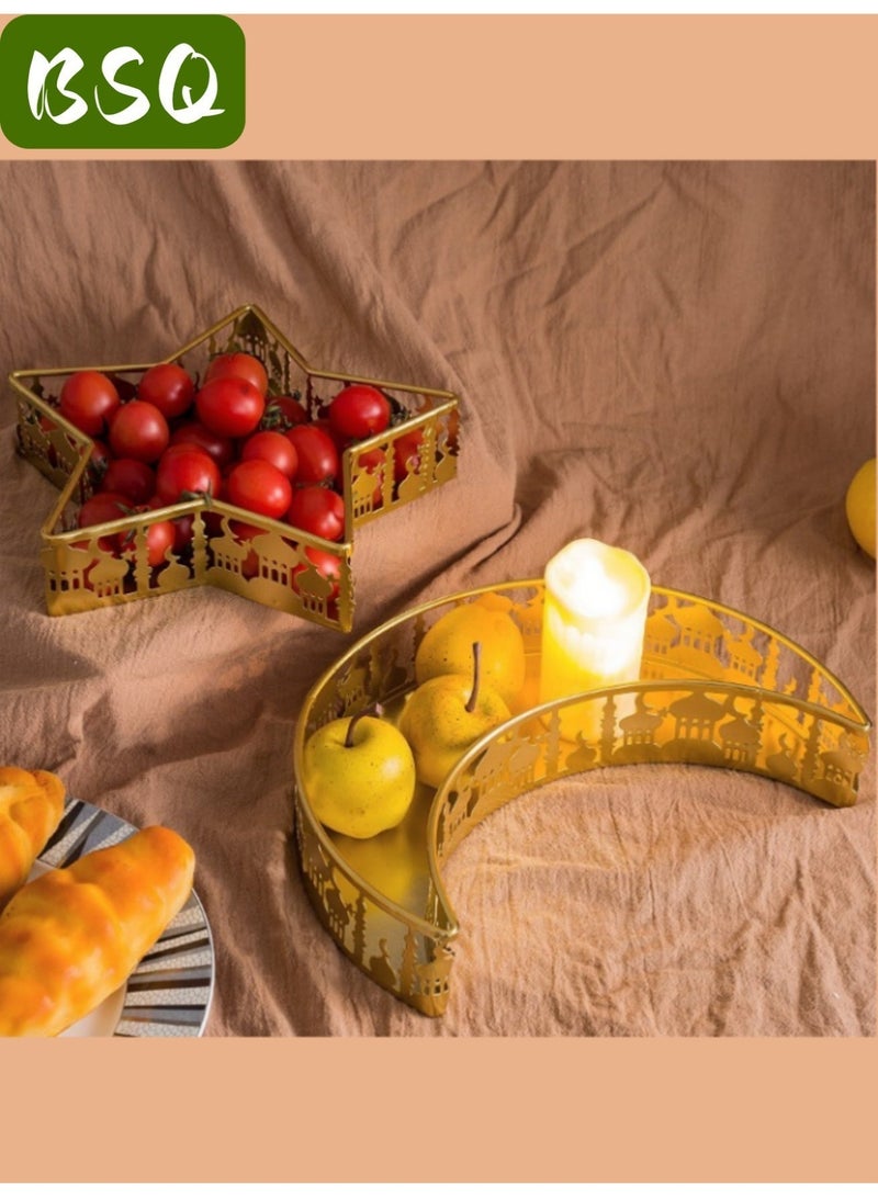 BSQ Ramadan serving dishes, decorative plates, and table decorations, including trays adorned with golden crescent moons and stars, are perfect for serving desserts, snacks, and sweets, and are suitable for home decor and party supplies. - Image 2